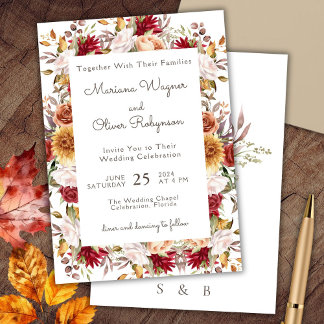 Burgundy Beige Romantic Floral Wedding Invitation