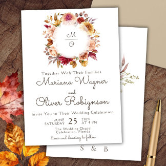 Burgundy Beige Romantic Floral Wedding Invitation