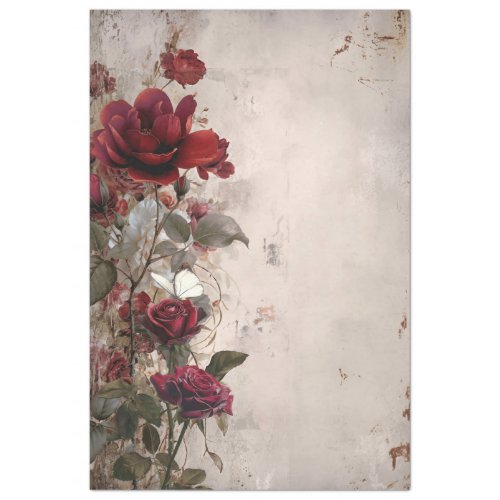 Burgundy  Beige Roses Floral Shabby Chic Tissue Paper