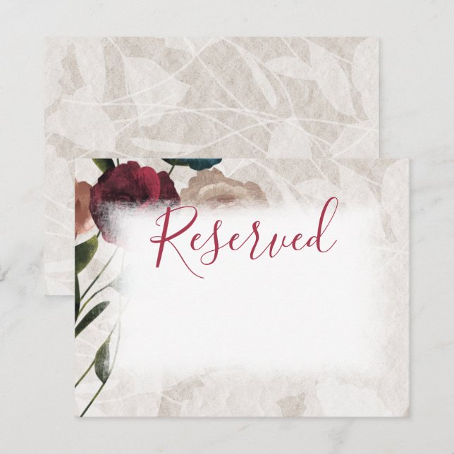 Burgundy & Beige Roses Wedding Escort Reserved Note Card (Front/Back)