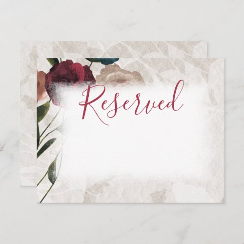 Burgundy  Beige Roses Wedding Escort Reserved Note Card