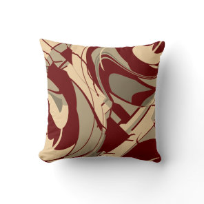 Burgundy Beige Taupe Flowing Floral Art Design Throw Pillow