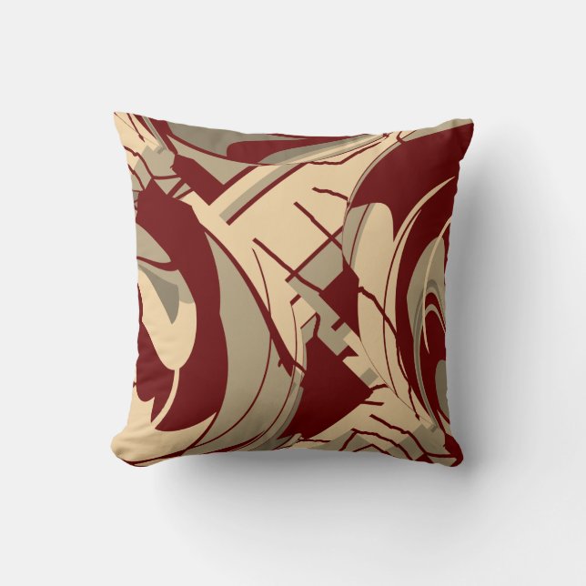 Burgundy Beige Taupe Lush Leaves Floral Art Design Throw Pillow (Front)