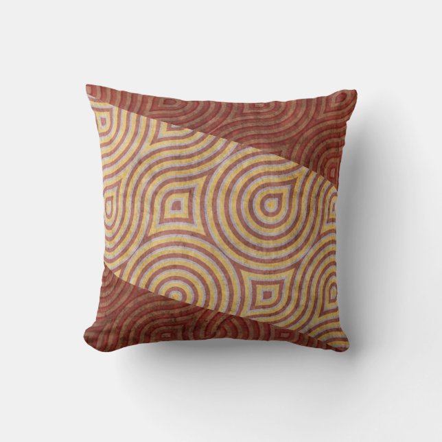 Burgundy Beige Wavy Line Diagonals Throw Pillow (Front)