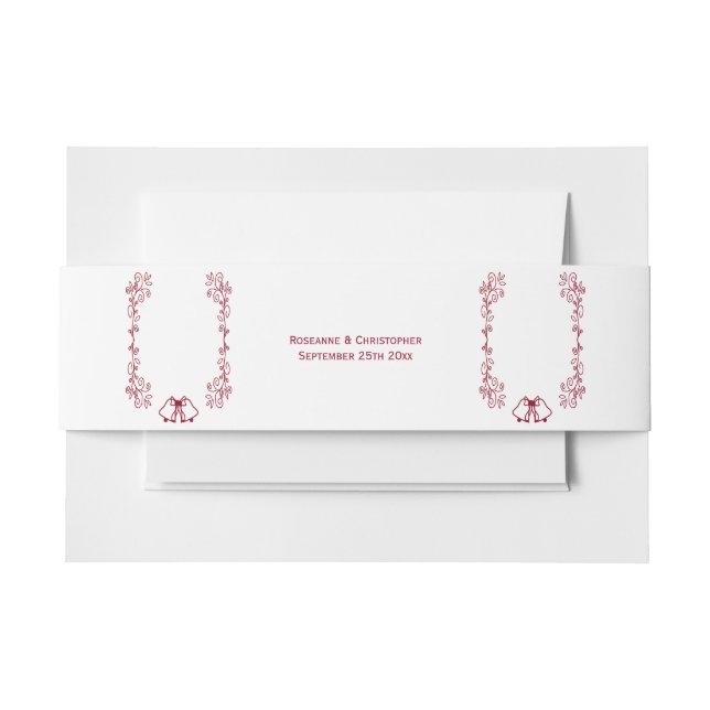 Burgundy Bells Scrollwork Design Wedding Invitation Belly Band (Front Example)
