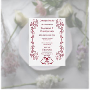 Burgundy Bells Scrollwork Design Wedding Menu