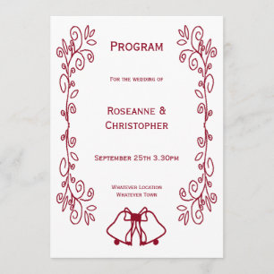 Burgundy Bells Scrollwork Design Wedding Program