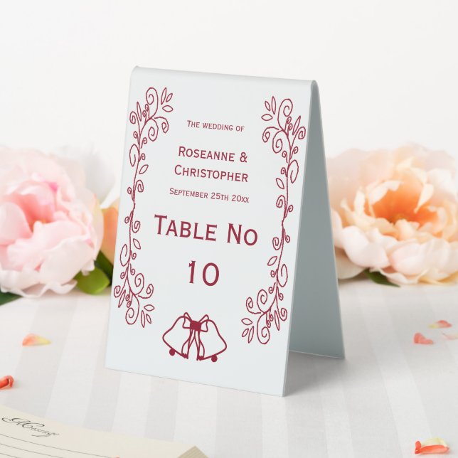 Burgundy Bells Scrollwork Design Wedding Table Tent (In SItu (Wedding))