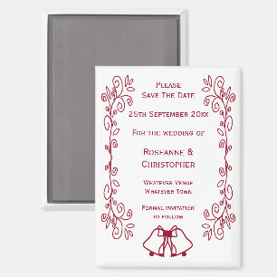 Burgundy Bells Scrollwork Wedding Save The Date Magnet