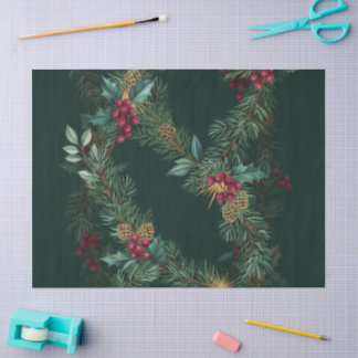 Burgundy Berries & Gold on Forest Green Tissue Paper