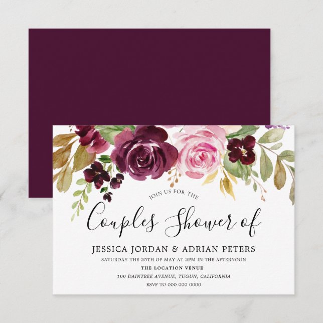 Burgundy Berry All Seasons Couples Shower Invitation (Front/Back)