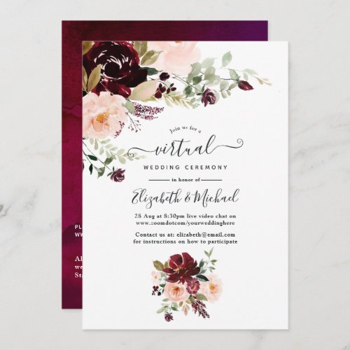 Burgundy Berry and Blush Floral Virtual Wedding Invitation