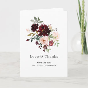 Burgundy Berry and Blush Floral Wedding Photo Letterpress Thank You Card