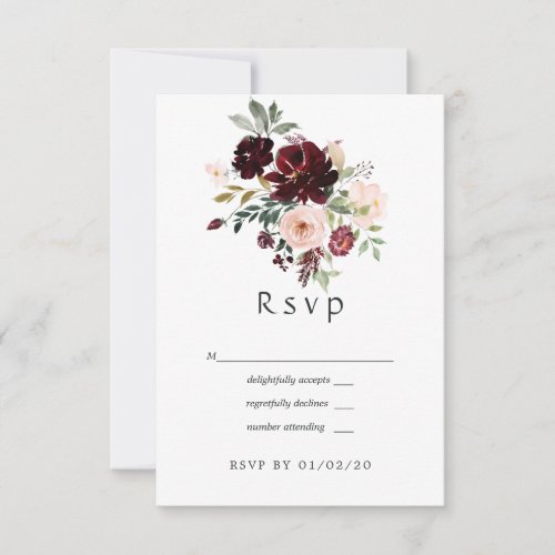 Burgundy Berry and Blush Floral Wedding RSVP Card