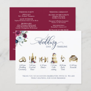 Burgundy, Berry Blue Wedding Program and Timeline