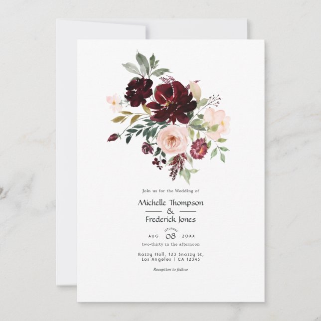 Burgundy Berry & Blush Floral Wedding Invitation (Front)