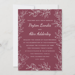 Burgundy Berry Botanical Line Art Wedding Invitation