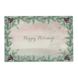 Burgundy Berry Holly Berry Pine Laminaed Placement Placemat
