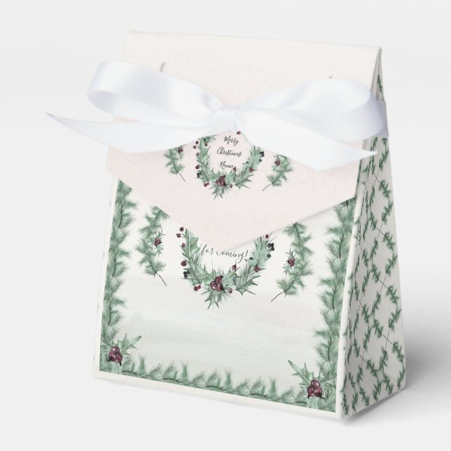 Burgundy Berry Holly Pine Christmas Favor Box (Front Side)