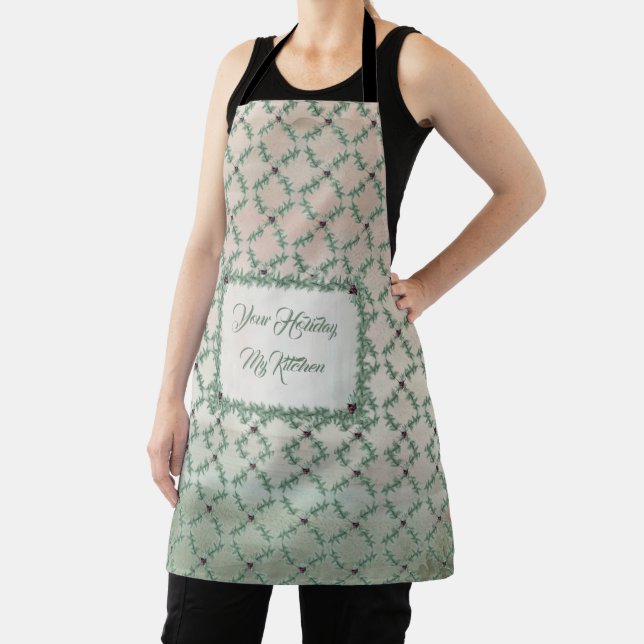 Burgundy Berry Holly Pine Christmas Kitchen Apron (Insitu)