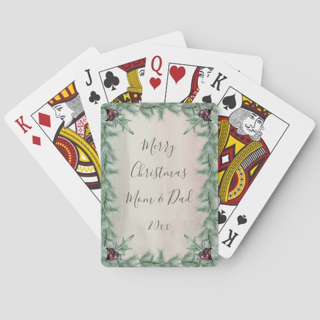 Burgundy Berry Holly Pine Christmas Poker Cards (Back)