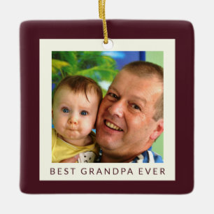 Burgundy Best Grandpa Ever Photo Christmas Ceramic Ornament
