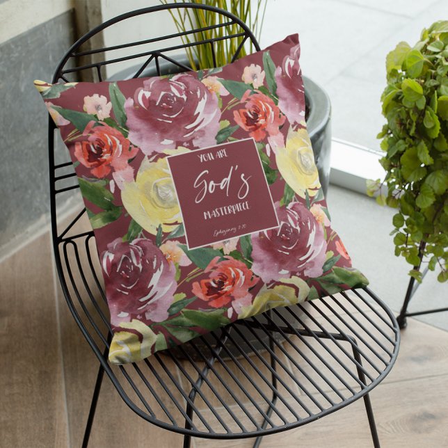 Burgundy Bible Verse Throw Pillow (Creator Uploaded)