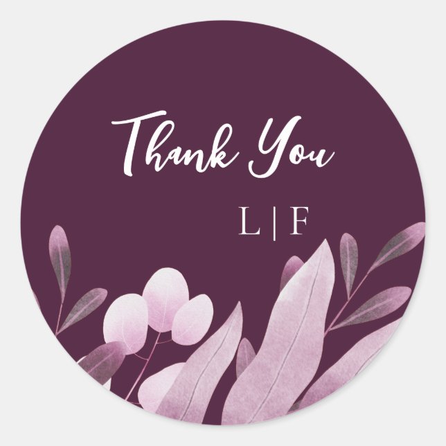 Burgundy Big Leaf Wedding Thank You Classic Round Sticker (Front)