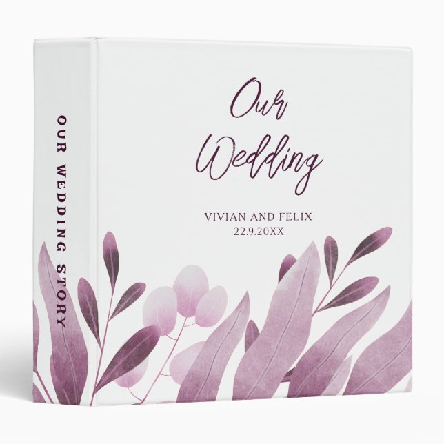 Burgundy Big Leaves Forest Bridal Shower 3 Ring Binder (Front/Spine)