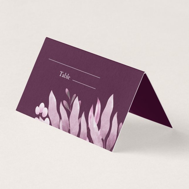 Burgundy Big Leaves Wedding Place Cards (Front)