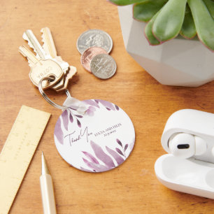 Burgundy Big Leaves Wedding Thank You Keychain