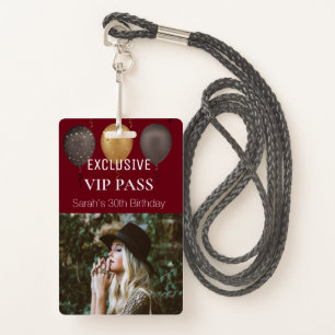 Burgundy Birthday Party Photo Custom Pass VIP Badge