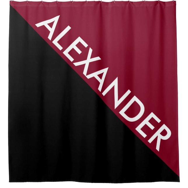 Burgundy Black 2 Bold Triangles Diag Monogram Shower Curtain (Front)
