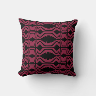 Burgundy Black Abstract Sound Wave Large Tiles Throw Pillow