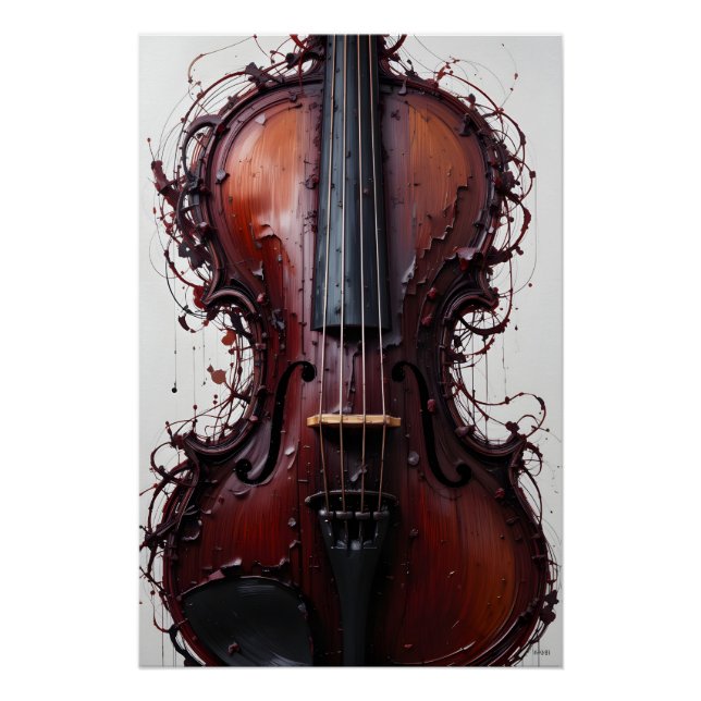 Burgundy Black Abstract Violin Poster (Front)