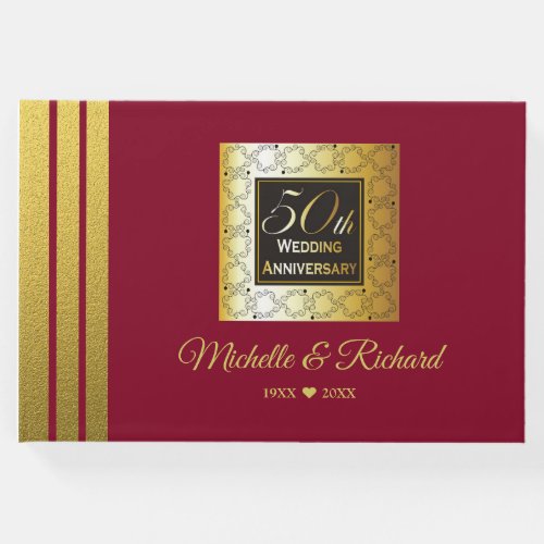 Burgundy Black And Gold 50th Wedding Anniversary Guest Book