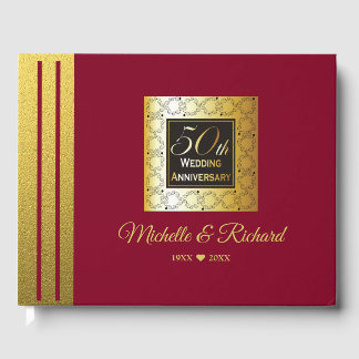 Burgundy Black And Gold 50th Wedding Anniversary Guest Book