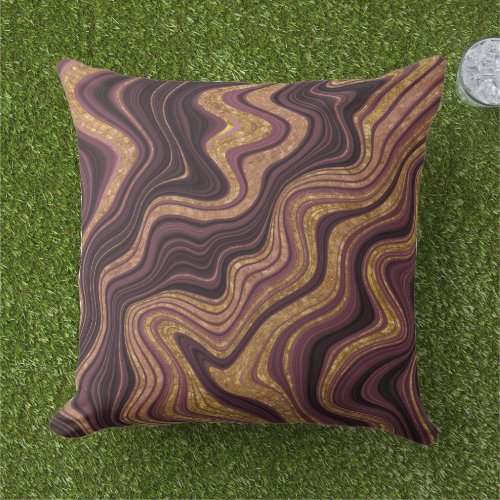 Burgundy Black and Gold Marble Look Pattern Outdoor Pillow