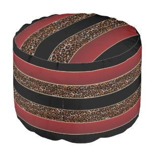 Burgundy, Black and  Leopard Print Pouf
