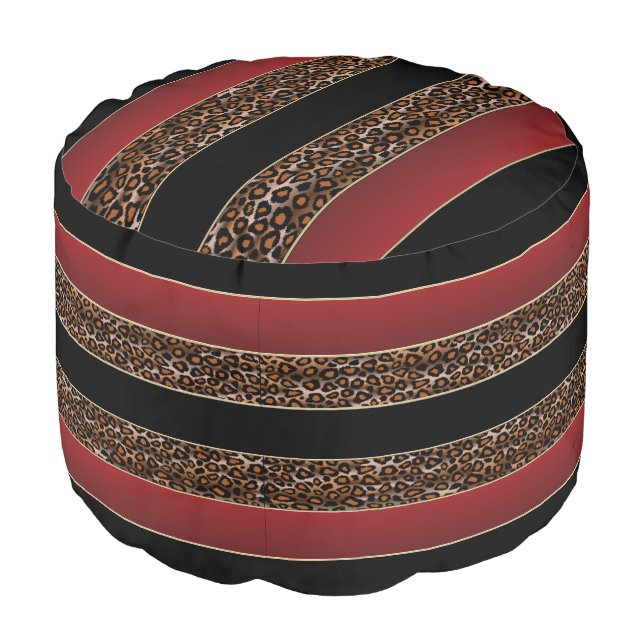 Burgundy, Black and  Leopard Print Pouf (Angled Front)