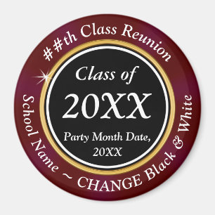 Burgundy, Black and White, Class Reunion Favors Magnet