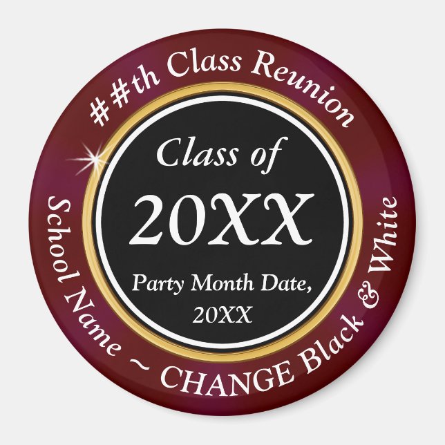 Burgundy, Black and White, Class Reunion Favors Magnet (Front)