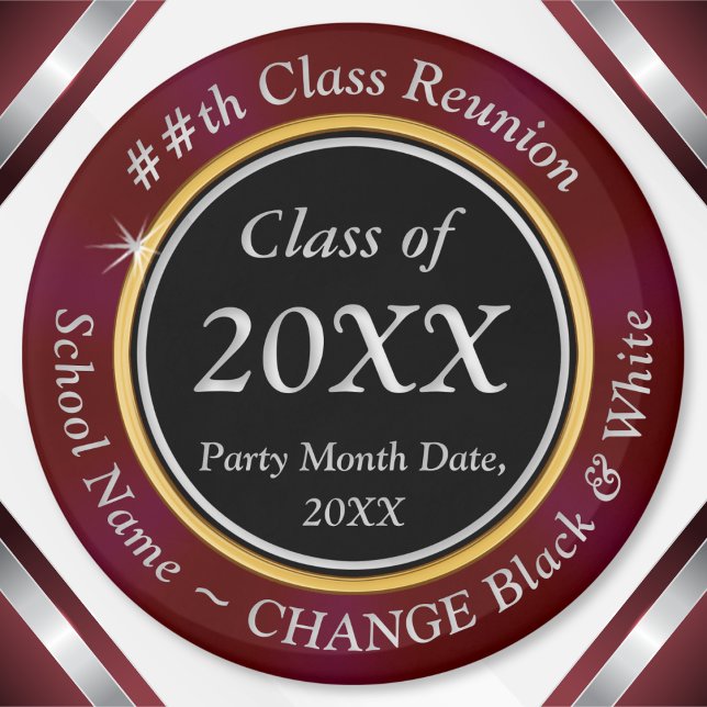 Burgundy, Black and White, Class Reunion Favors Magnet (Cheap Class Reunion Party Favors. Class reunion magnets. 20th, 25th, 30th, 35 year class reunion.)