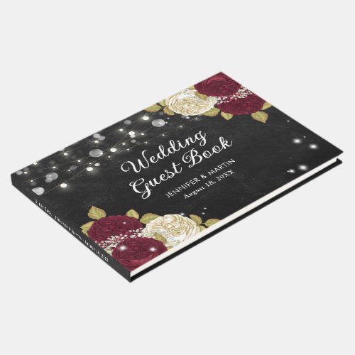 Burgundy Black and White Floral Wedding Guest Book