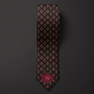 Burgundy & Black Arabesque Monogram Neck Tie