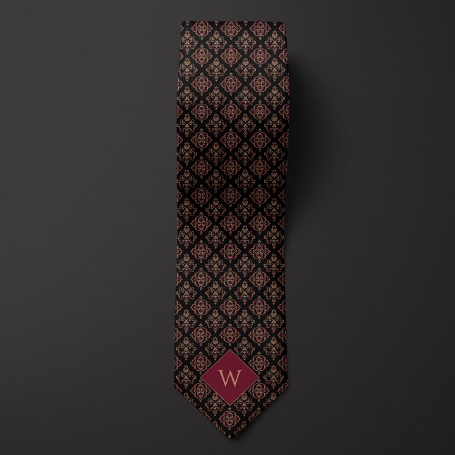 Burgundy & Black Arabesque Monogram Neck Tie (Creator Uploaded)
