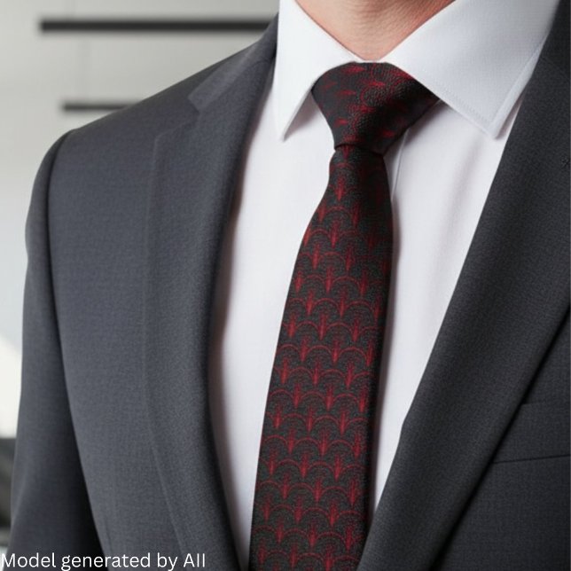 Burgundy Black Art Deco Pattern Neck Tie (Creator Uploaded)