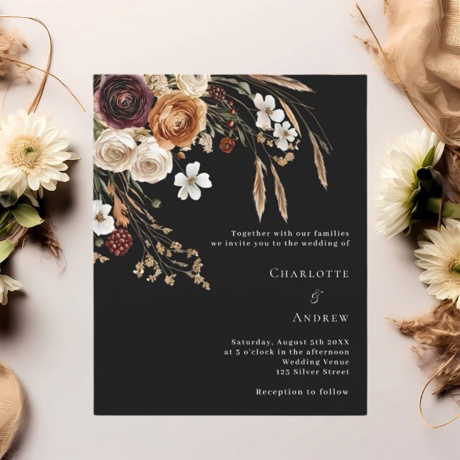 Burgundy black beige florals wedding invitation (Creator Uploaded)