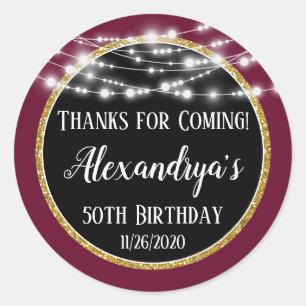 Burgundy Black Birthday Thanks For Coming Favors Classic Round Sticker