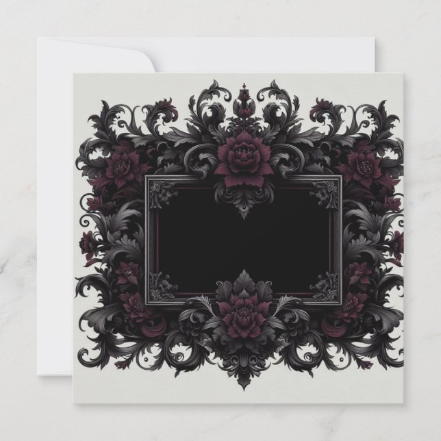 Burgundy Black Blank Card Template, Invitation (Front)
